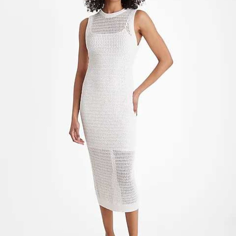 NWT Express Linen-Blend Crochet High Neck Sleeveless Midi Dress Size Small